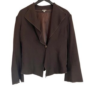 J. Jill Size 12 Women’s Brown Wool Blend Exposed Seams One Button Front Jacket